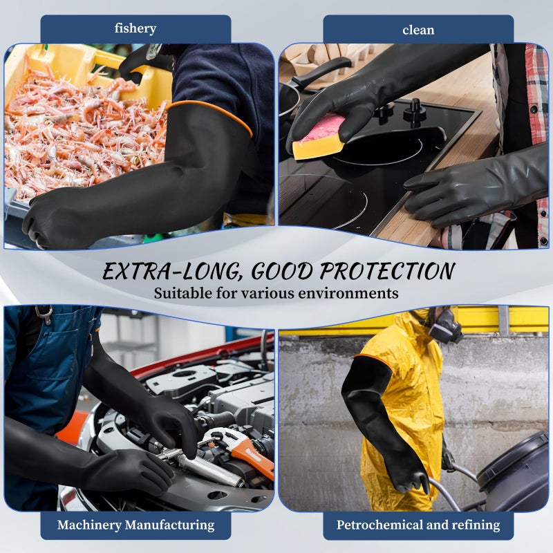 Haiou 2 Pairs 22" Heavy Duty Latex Gloves Long Rubber Gloves Long Sleeve Chemical Gloves to Resist Strong Acids, Oil, Alkali for Men and Women - Image 2